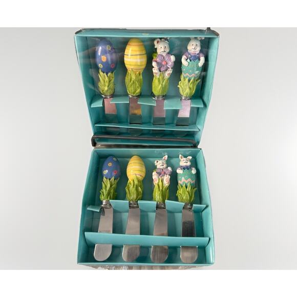 BLOSSOMS AND BLOOMS Other - (2) New Blossoms & Blooms Spreaders Easter Ceramic 2 Sets of 4 Rabbit Bunny NIB